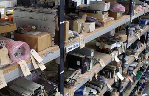 Aisles of industrial automation equipment stock